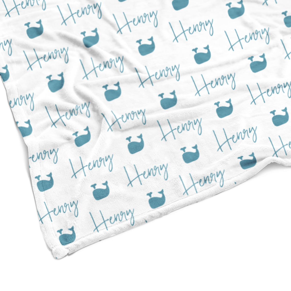 Plush Minky Fleece Personalized Blanket | Whale Icon Repeating Name