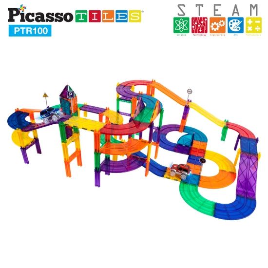 Picasso Tiles Race Track Building Blocks Set / 100 Pieces