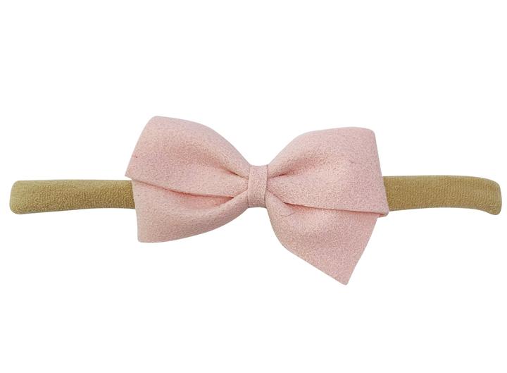 Baby Wisp Thali Faux Suede Bow Headband / Light Pink