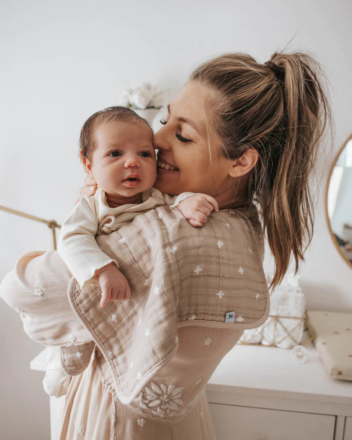 Little Unicorn Cotton Muslin Burp Cloth / Taupe Cross