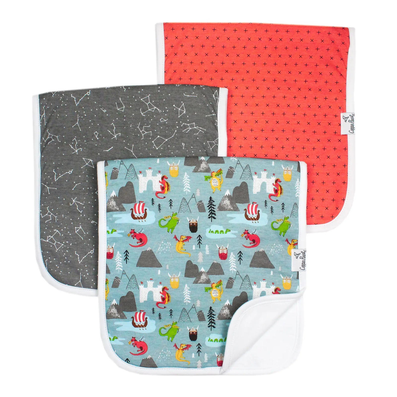 Copper Pearl Premium Burp Cloth Set / Viking