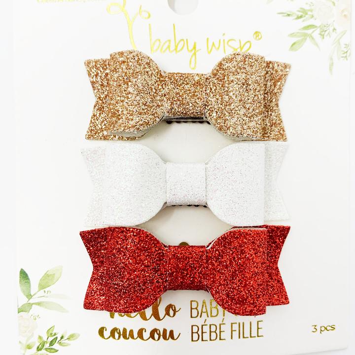 Baby Wisp Mia Mini Wisp Clip Bow Set / Red, White, Gold