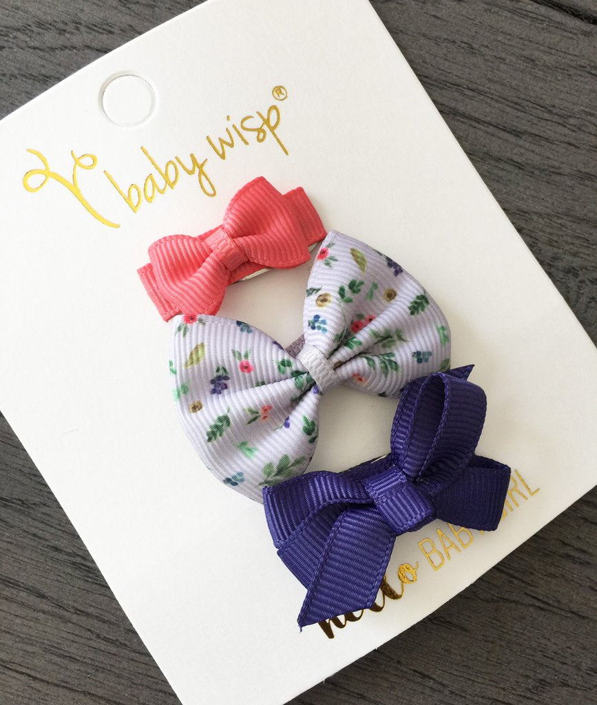 Baby Wisp Small Snap Floral Bow Set / Grey