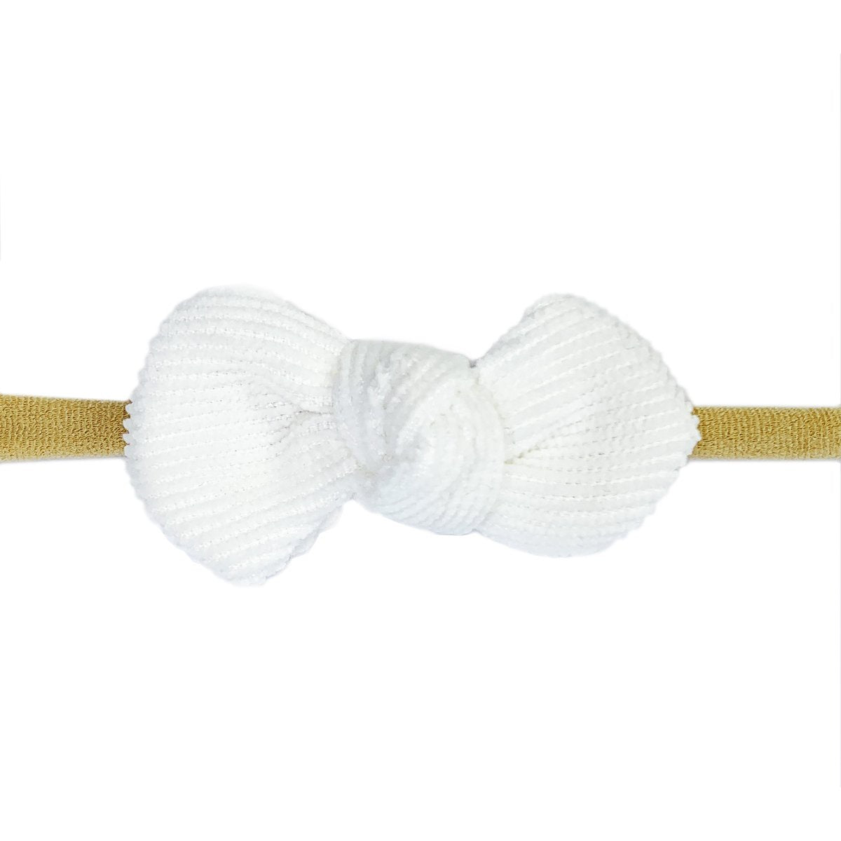 Baby Wisp Cordelia Corduroy Knot Bow Headband / White