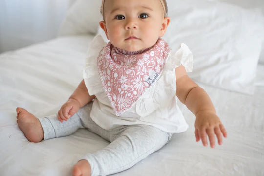 Copper Pearl Bandana Bib / Olive - White Floral