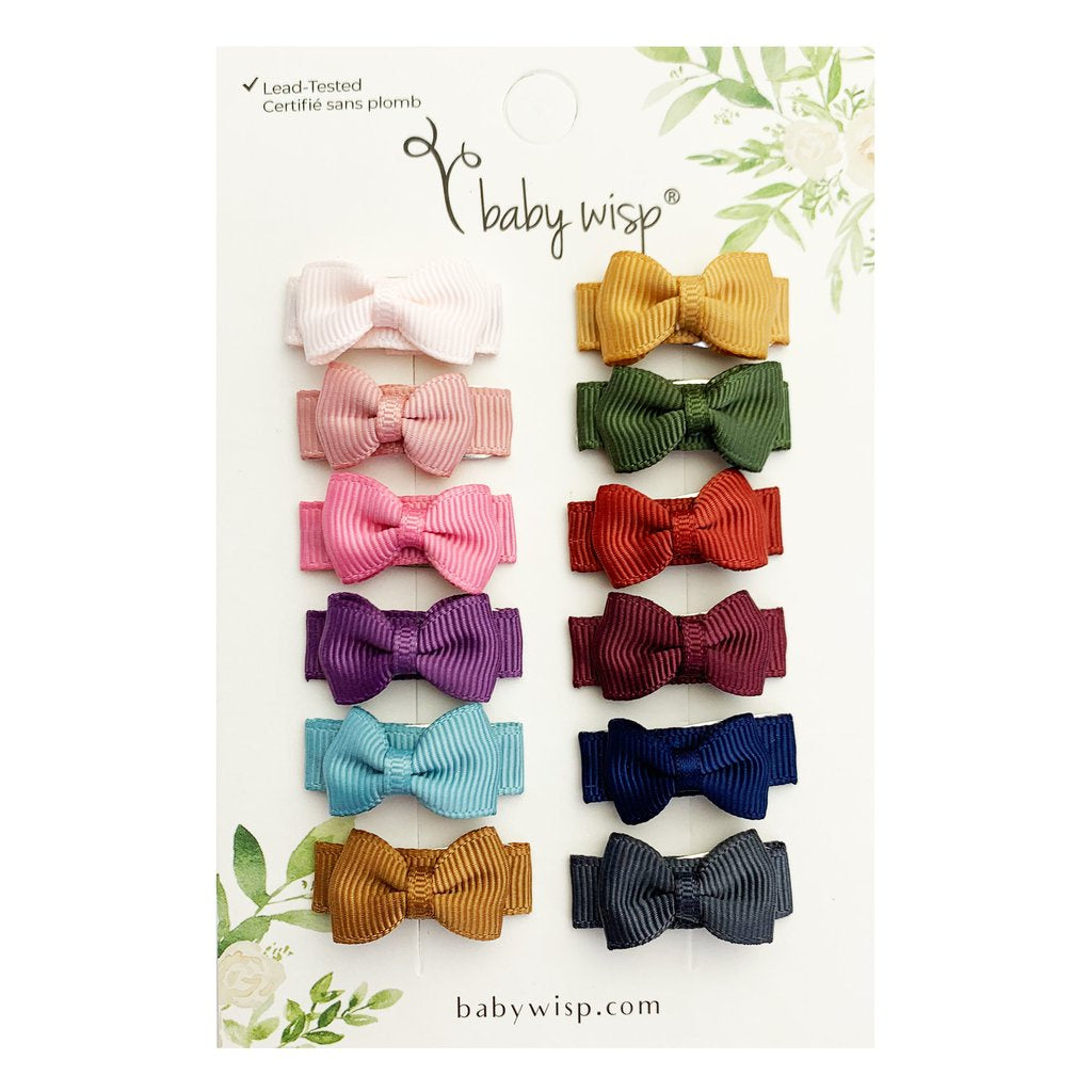 Baby Wisp Tiny Tuxedo Snap Clip Bow Set / 12 Piece - Rich***