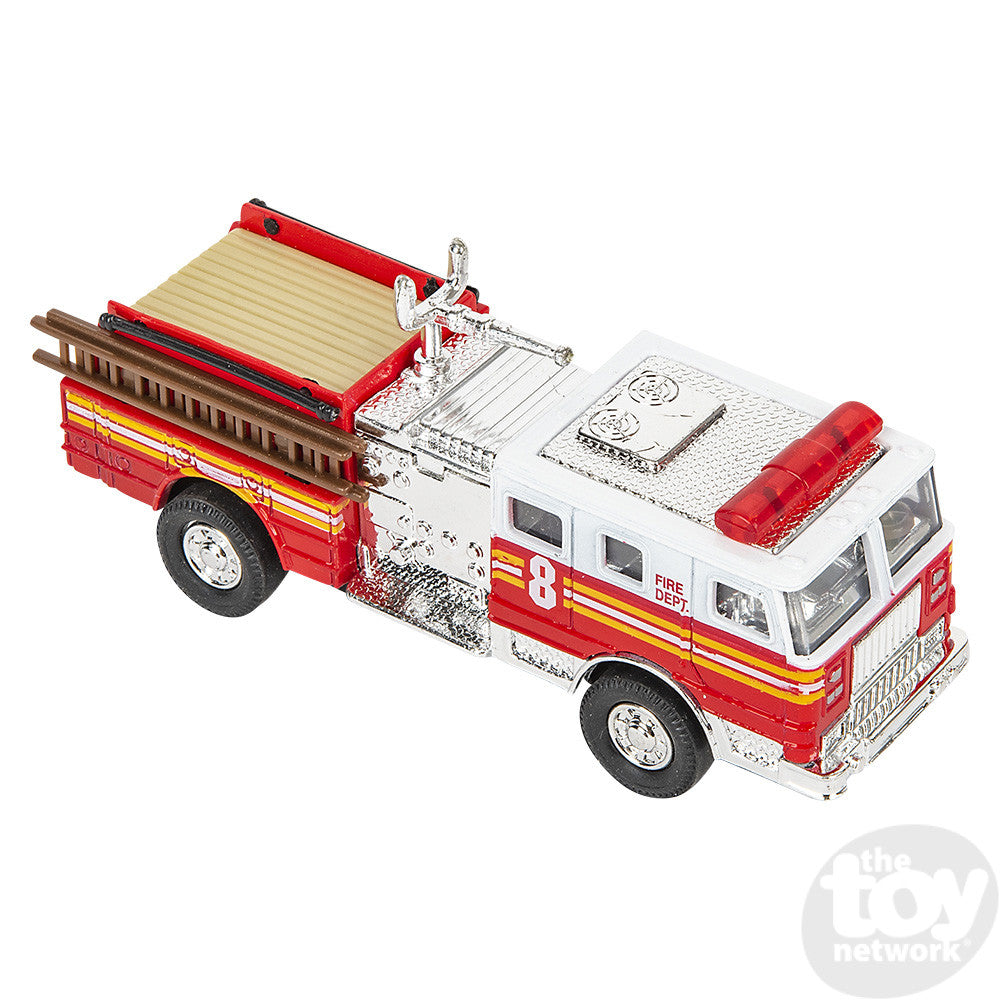 Diecast 5.5" Pull Back Fire Truck / Water Hose Truck