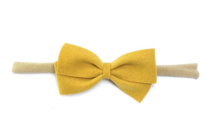 Baby Wisp Thali Faux Suede Bow Headband / Mustard