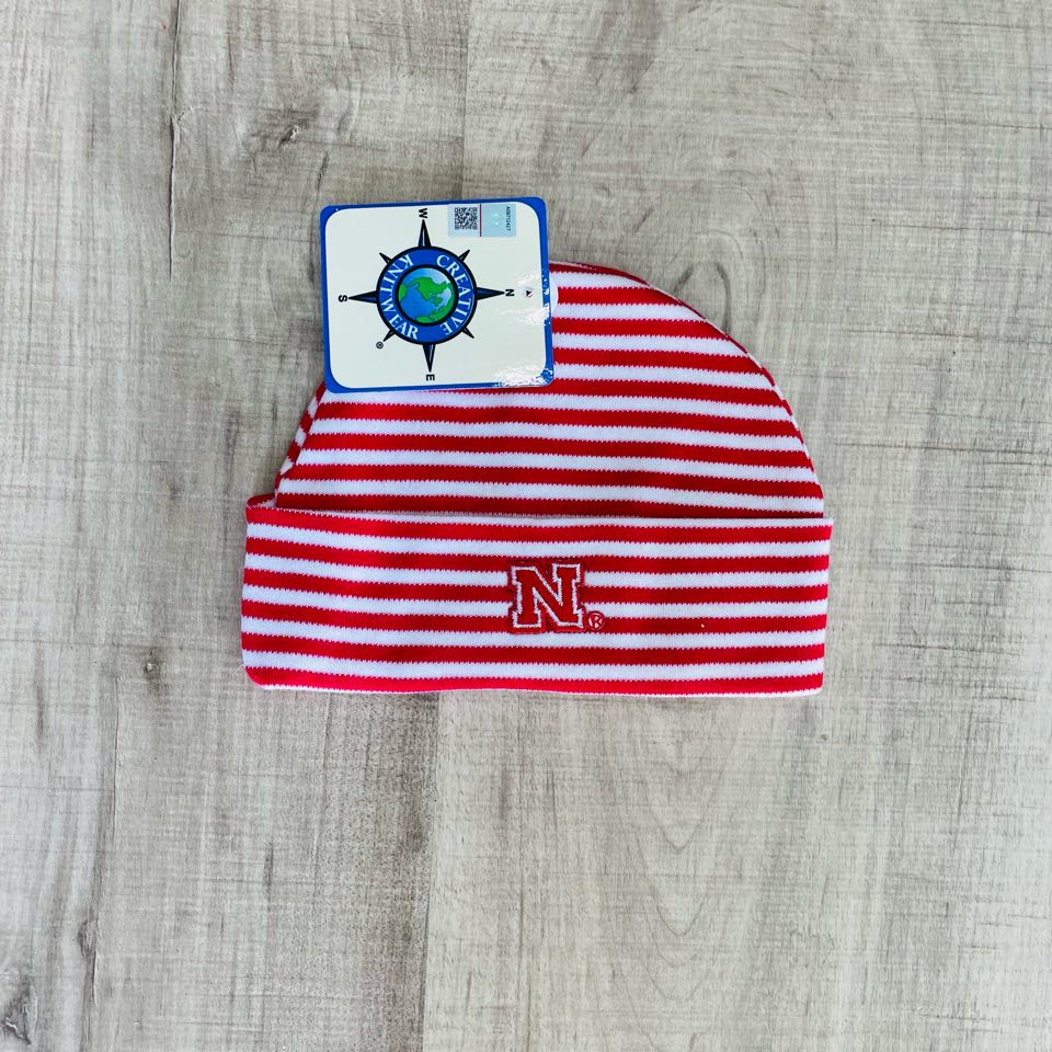Nebraska Newborn Knit Hat - Red & White Stripes