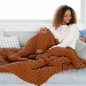 Saranoni Chunky Knit Large Throw Blanket (54"x72") / Ginger