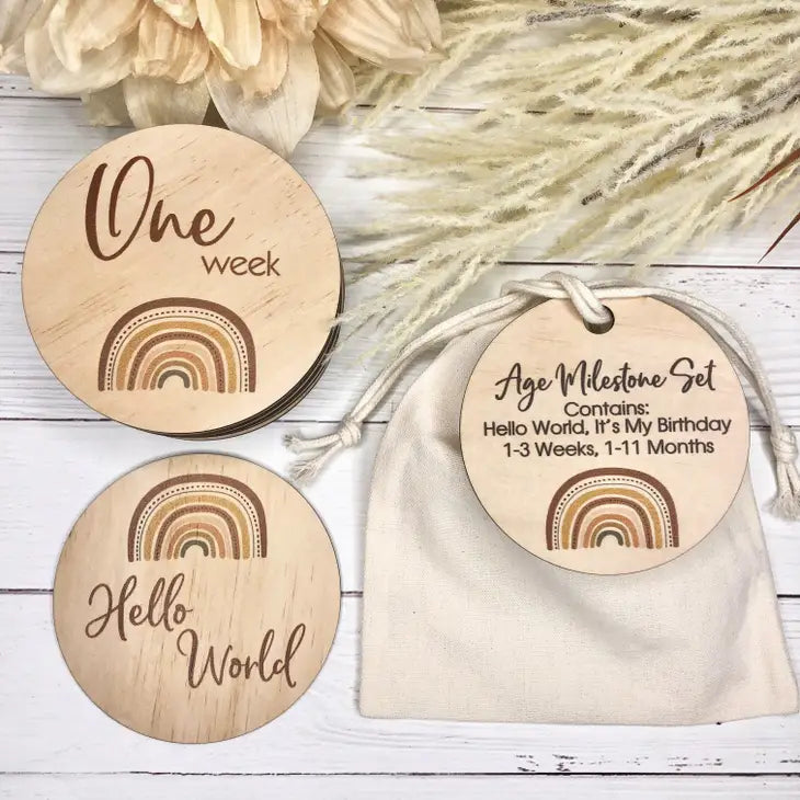 Wooden Milestone Disc 16 Piece Set / Round - Rainbow