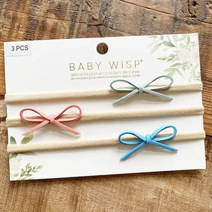 Baby Wisp Suede Cord Hand Tied Bow Headband Set / Mint, Peach & Light Blue