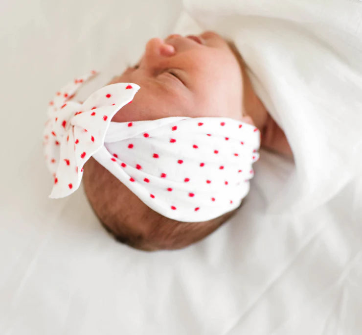 Baby Bling Patterned Shabby Knot Headband / White/Red Dot