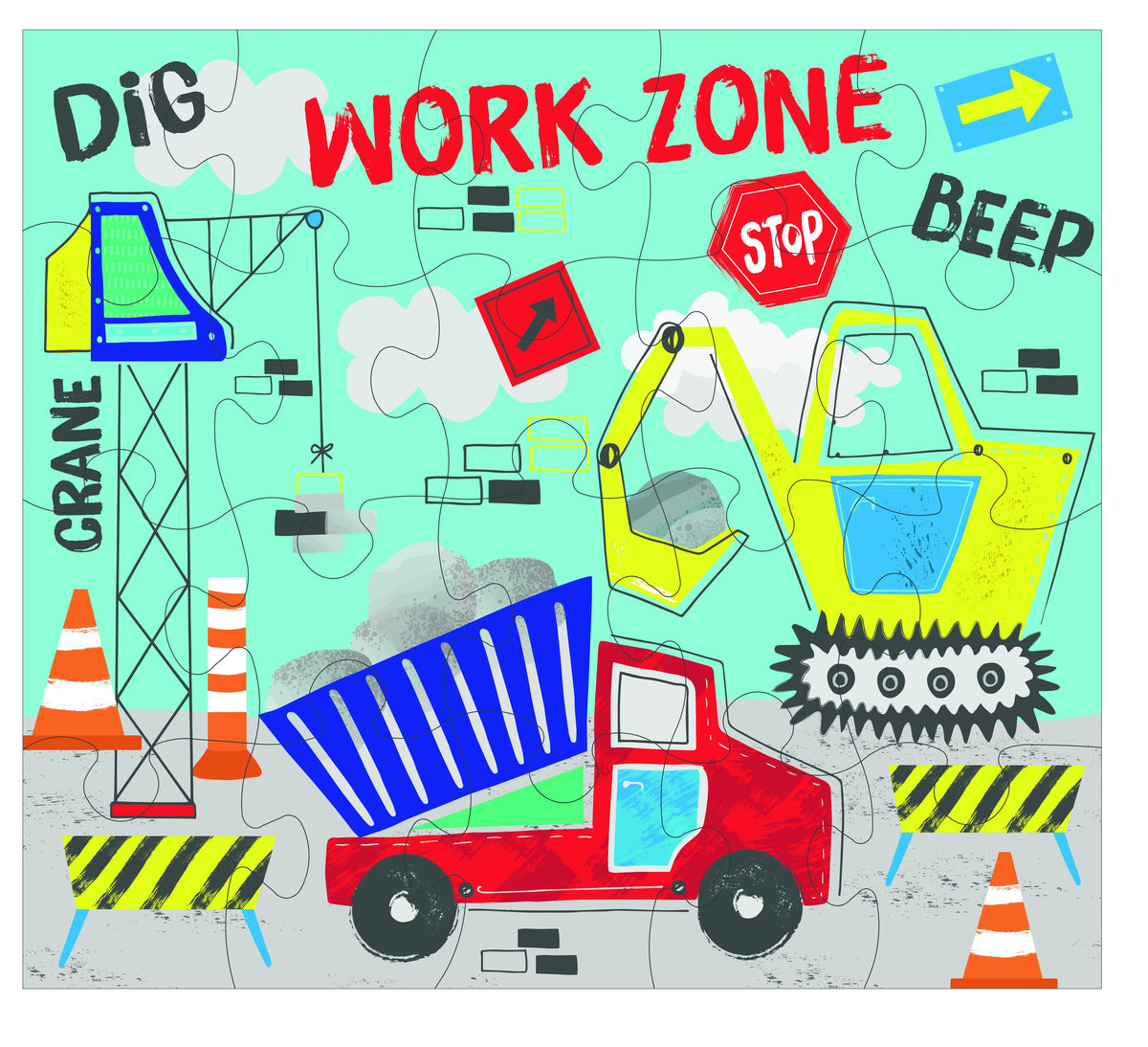 Floss & Rock Construction - Digger Shaped Jigsaw Puzzle - 20 Piece