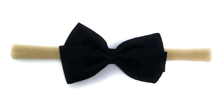 Baby Wisp Thali Faux Suede Bow Headband / Black