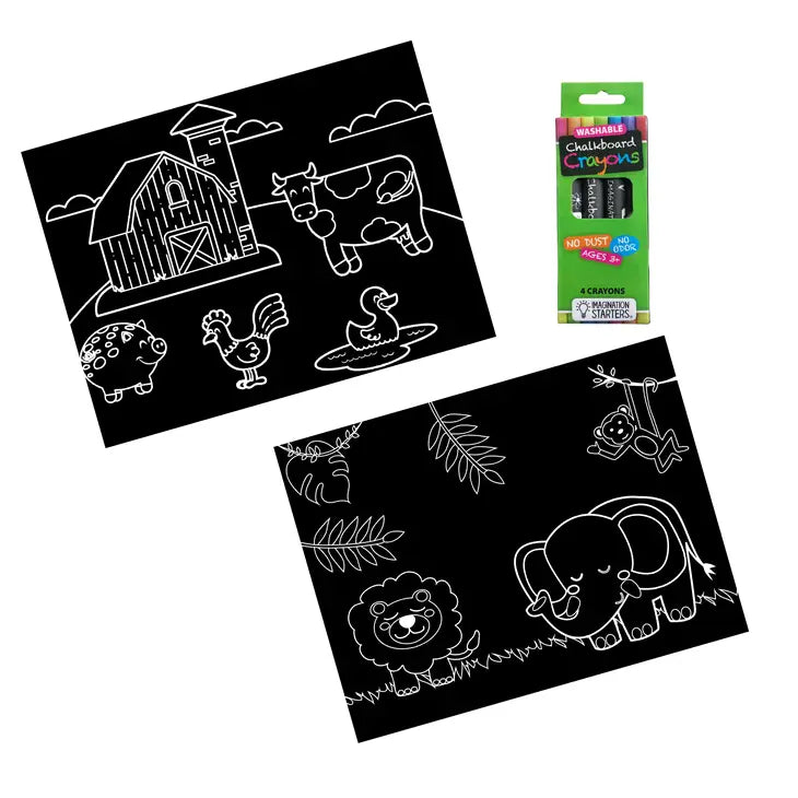 Chalkboard Travel Mat Set with Crayons / Farm & Jungle - 9"x12"