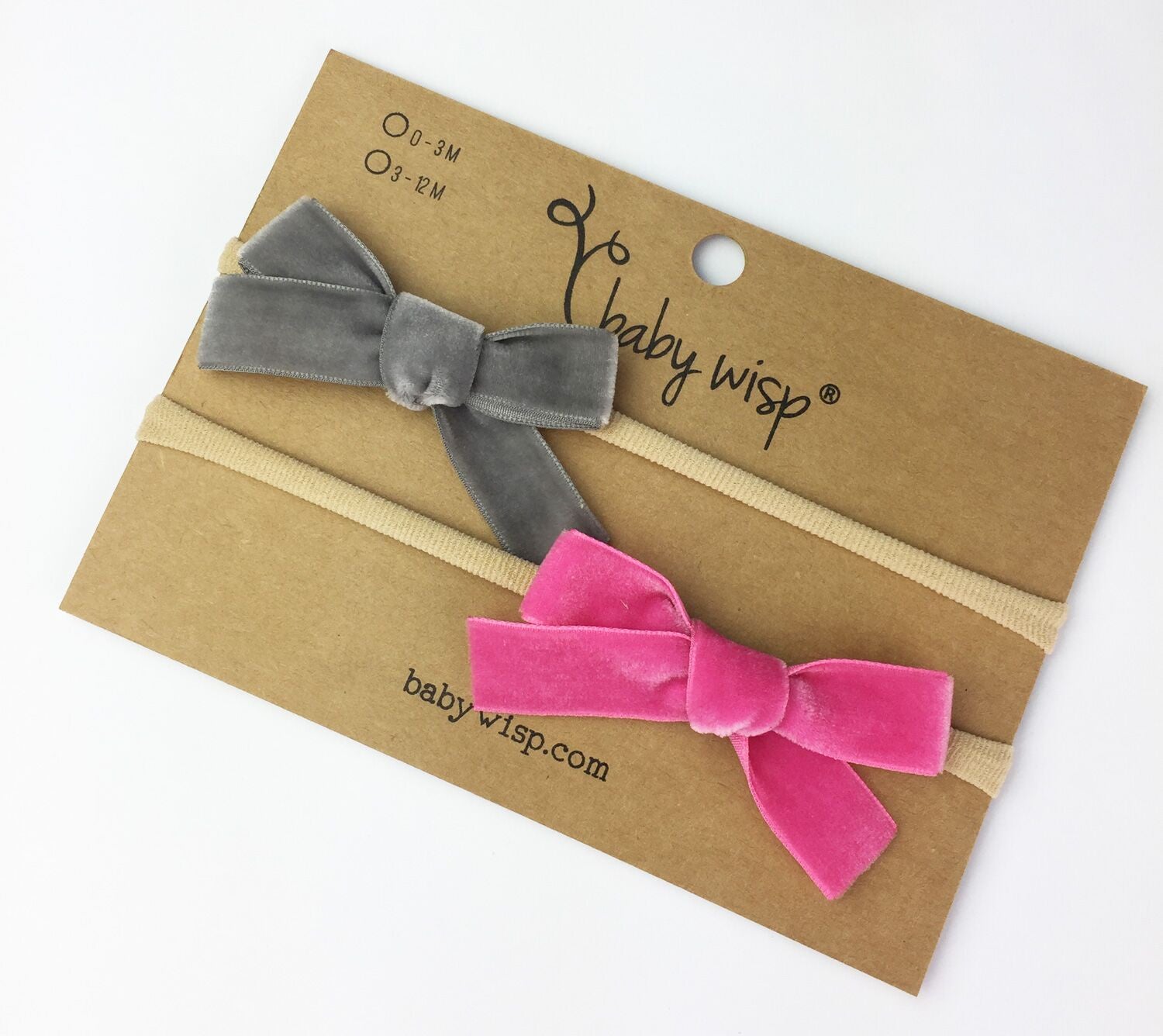 Baby Wisp Velvet Bow Headband Set / Pink & Grey