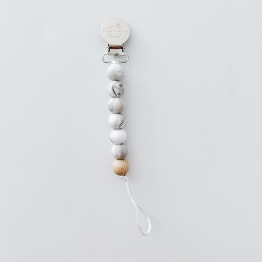 Sugar + Maple Silicone & Wood Pacifier Clip / Marble