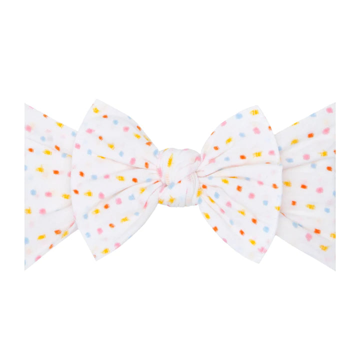 Baby Bling Patterned Shabby Knot Headband / White Rainbow Dot