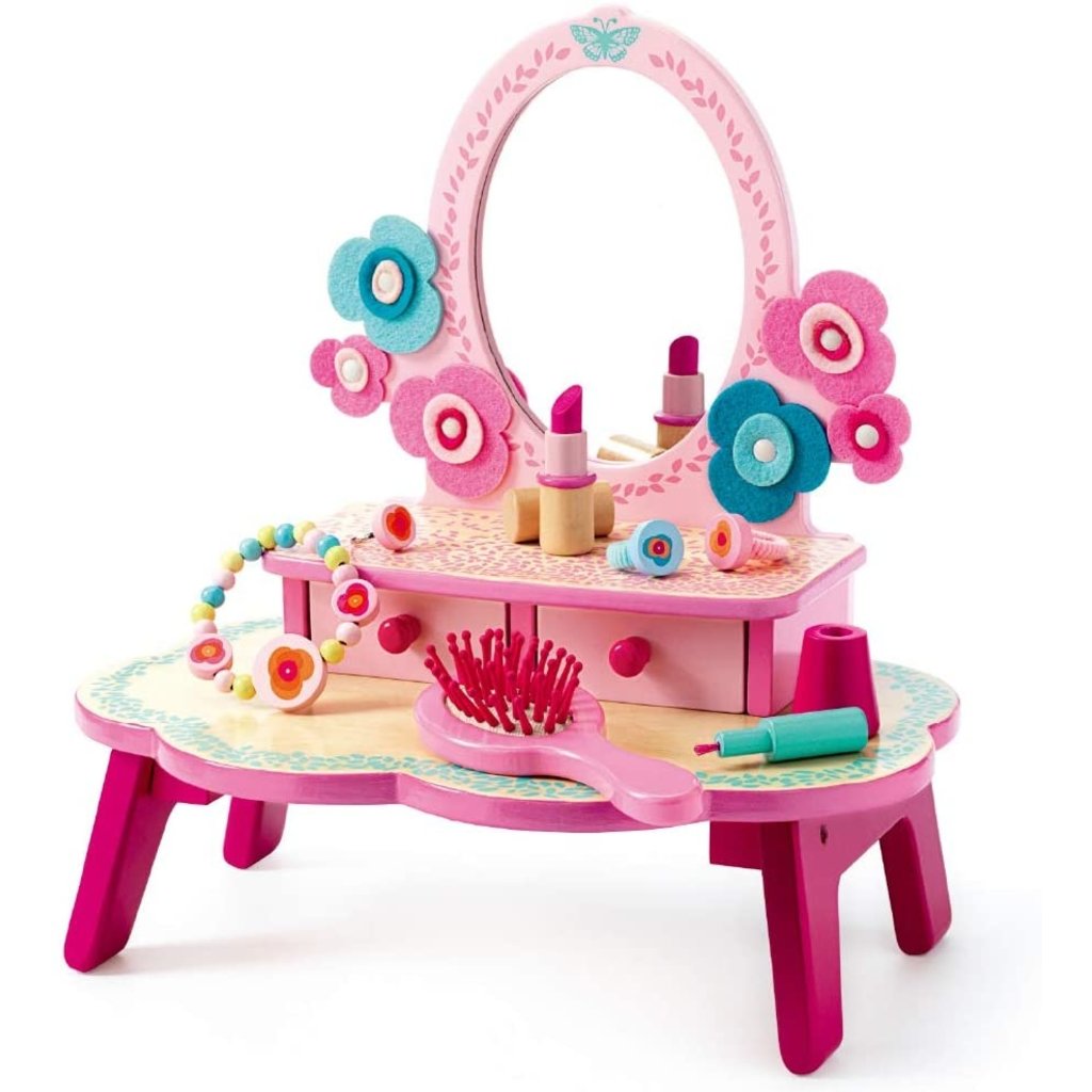 Djeco Flora Imaginative Play Wooden Dressing Table & Accessories