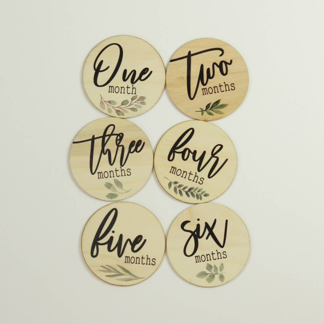 Wooden Botanical Monthly Baby Milestone Discs - Black