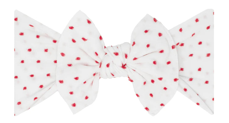 Baby Bling Patterned Shabby Knot Headband / White/Red Dot