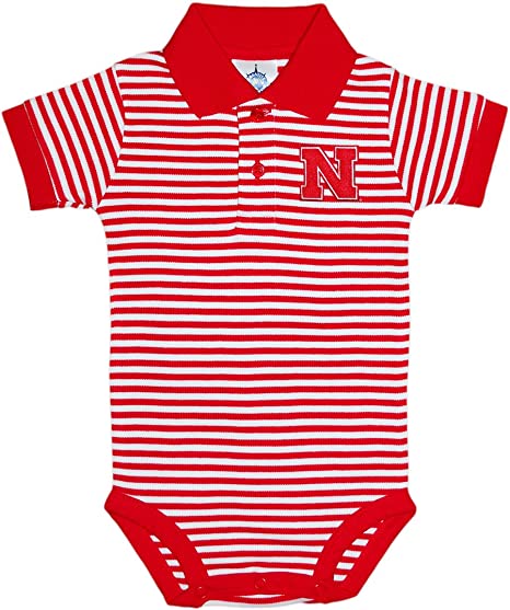 Nebraska Striped Polo Bodysuit / Red & White