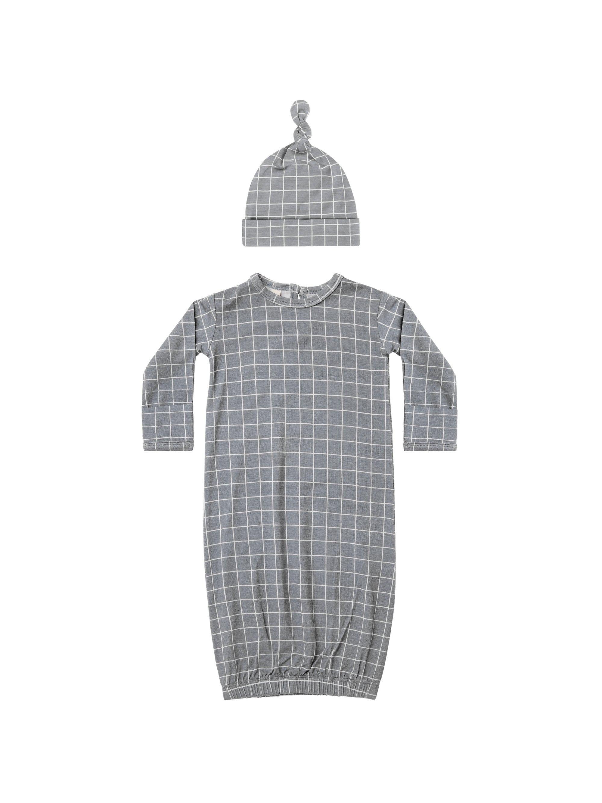 Quincy Mae Bamboo Baby Gown & Hat Set / Grid