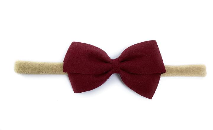 Baby Wisp Thali Faux Suede Bow Headband / Burgundy