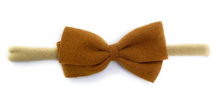 Baby Wisp Thali Faux Suede Bow Headband / English Saddle