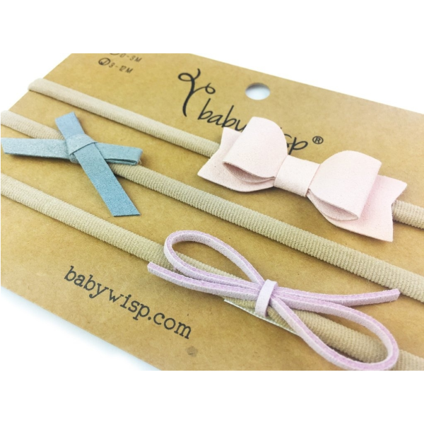 Baby Wisp Mia Faux Suede Headband Set / Pink/Blue/Lilac