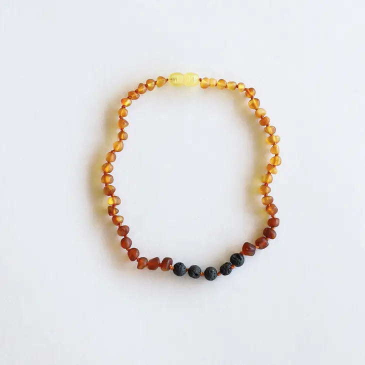 Canyon Leaf Necklace / Raw Ombre Amber + Lave Stone