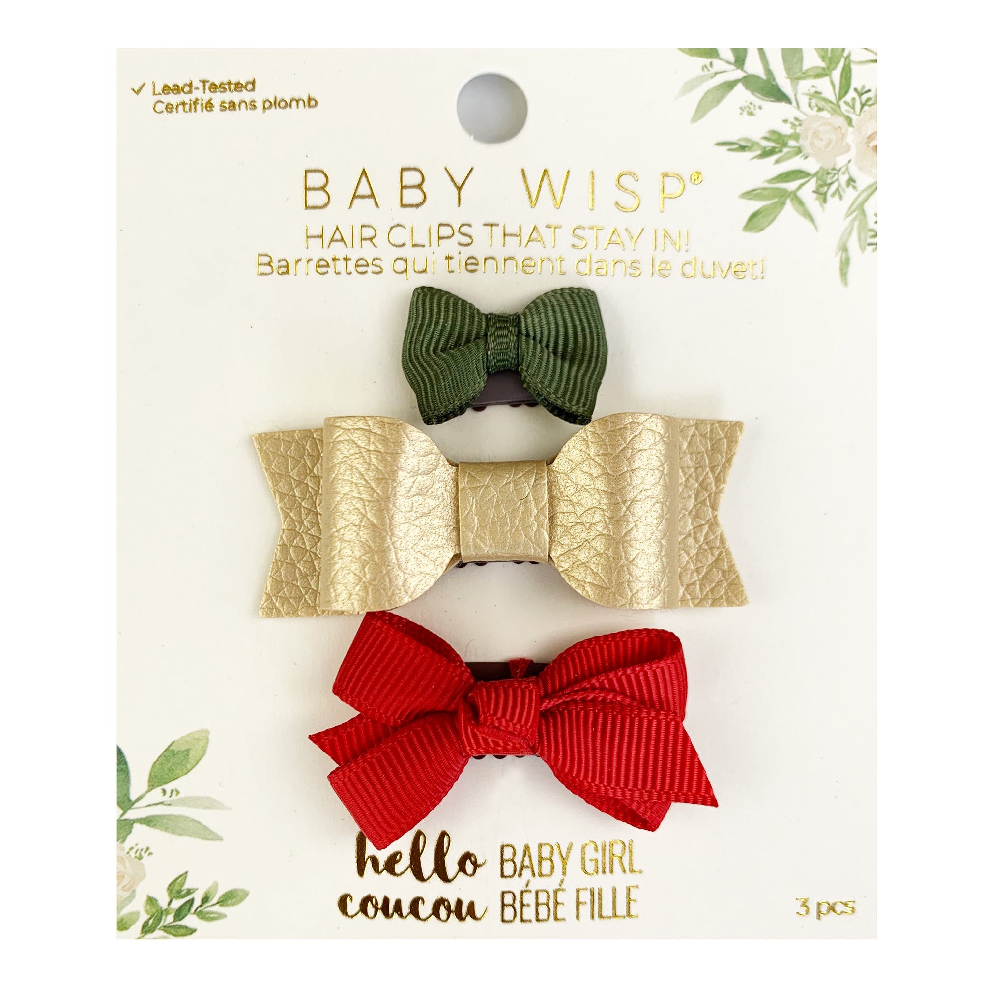 Baby Wisp Mixed Bow Set / Moss/Gold/Red***