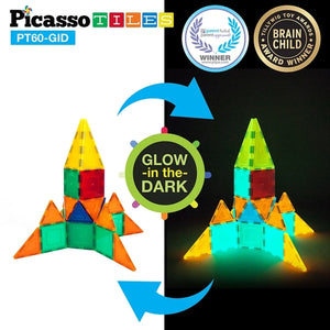 Picasso Tiles Glow In The Dark 3D Magnetic Building Tiles Set / 60 Pieces