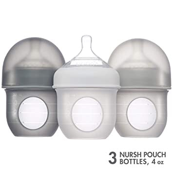Boon Nursh Silicone Pouch Bottle 3-Pack / 4 oz. - Gray