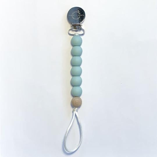 Sugar + Maple Silicone & Wood Pacifier Clip / Seaglass