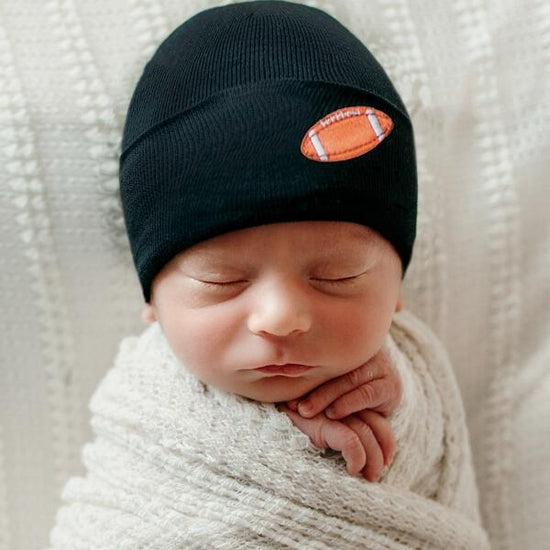 IlyBean Nursery Beanie / Black with Football Patch