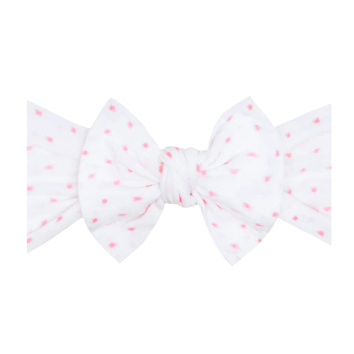 Baby Bling Patterned Shabby Knot Headband / White/Pink Dot