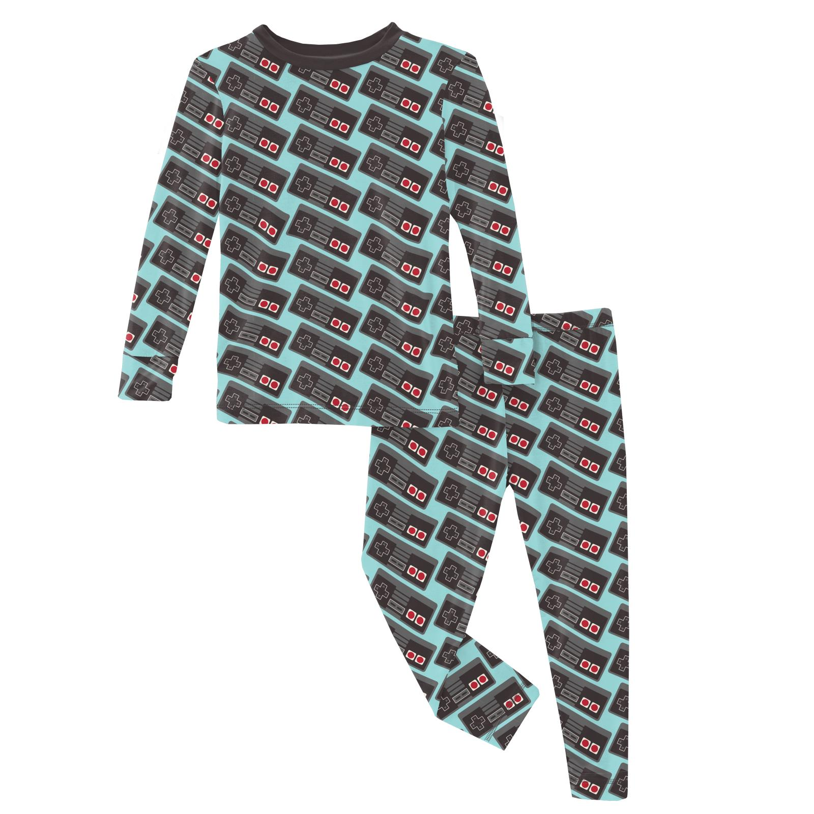 KicKee Pants Print Long Sleeve Pajama Set / Summer Sky Retro Game Controller