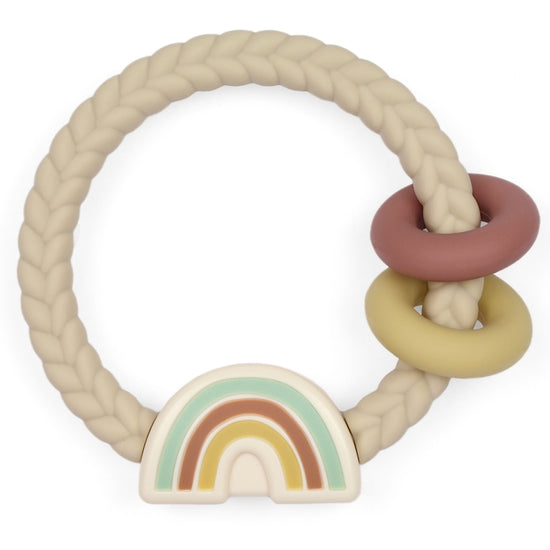 Itzy Ritzy Silicone Ritzy Rattle with Teething Rings / Neutral Rainbow