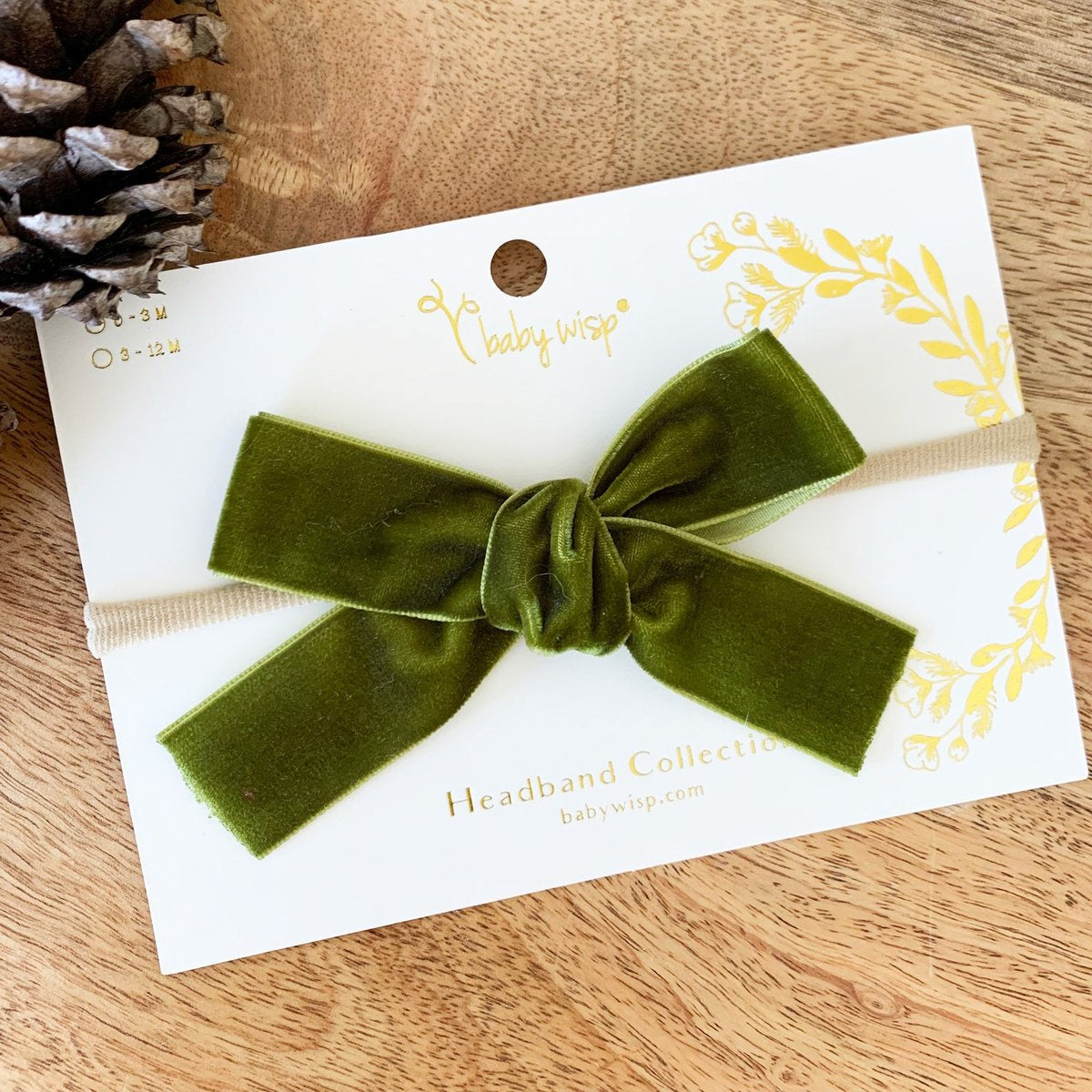 Baby Wisp Velvet Bow Headband / Moss***