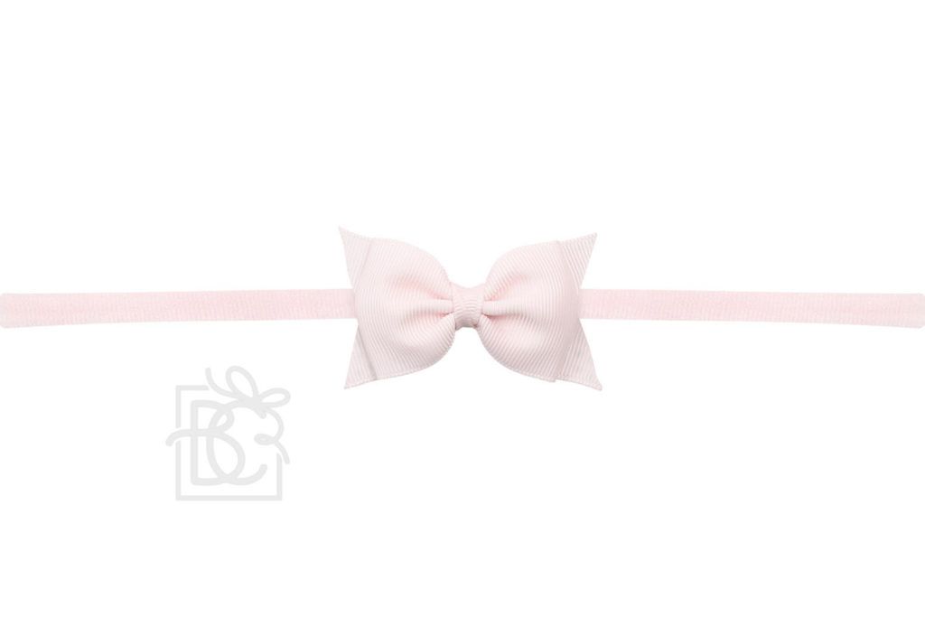 Beyond Creations Pantyhose Headband with Dainty Flat Grosgrain Bow / Light Pink