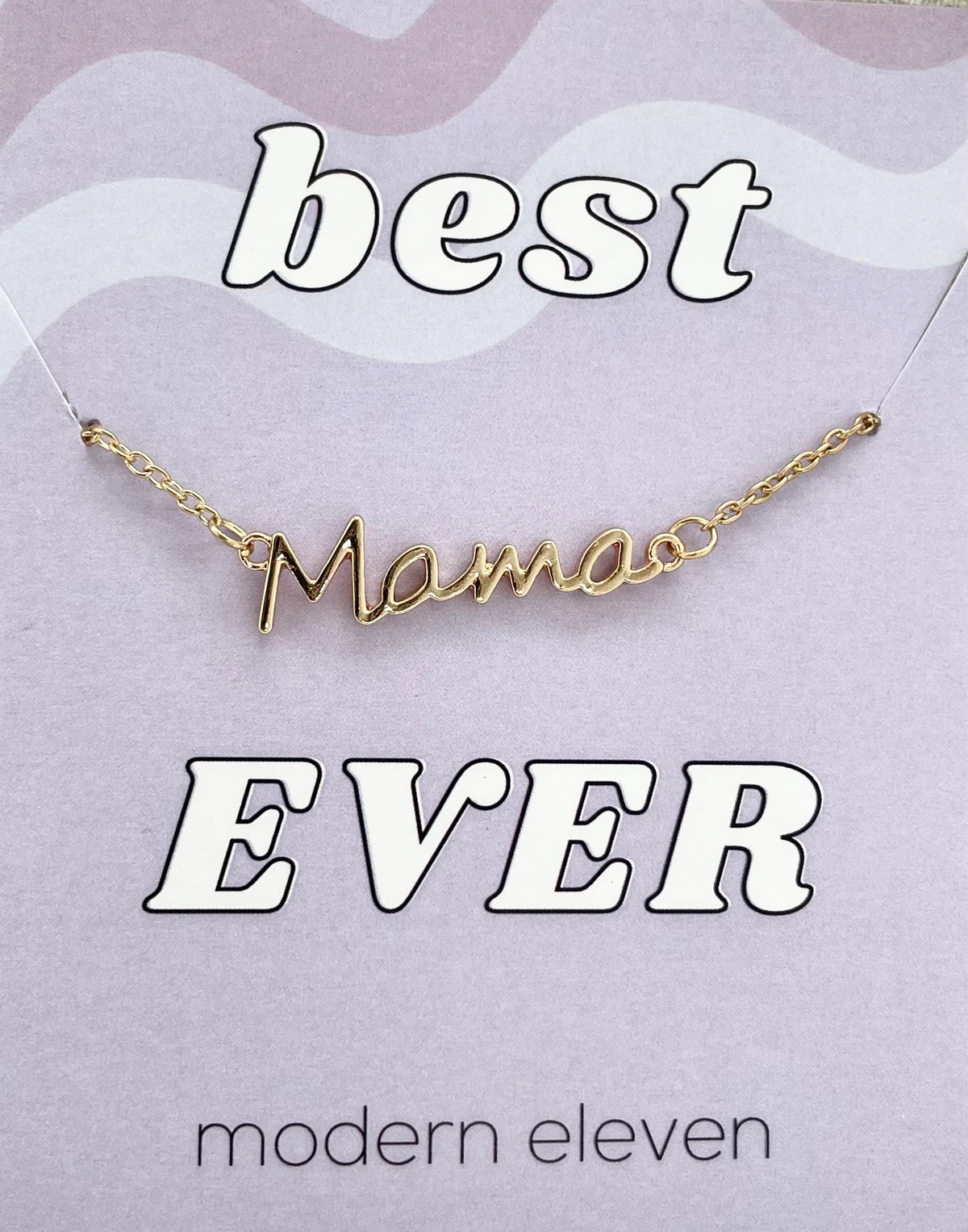 Mama Script Necklace on Best Mama Ever Card / Gold