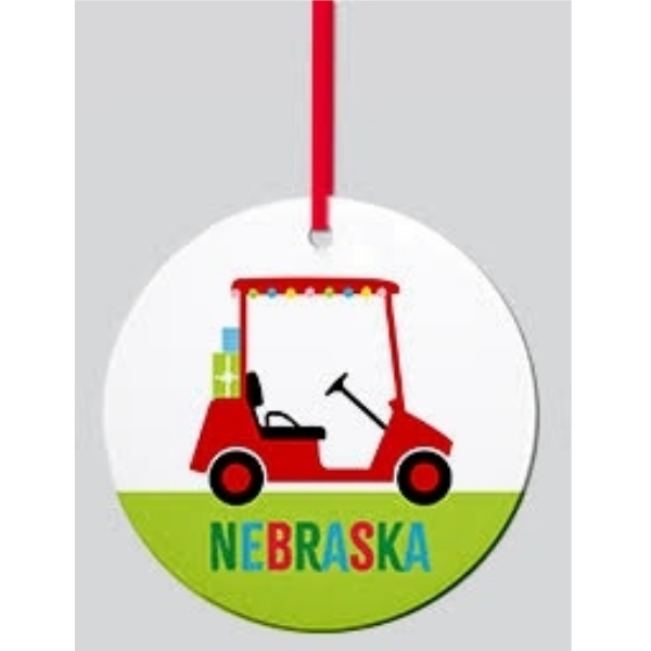 Ceramic Nebraska Holiday Ornament / Golf Cart