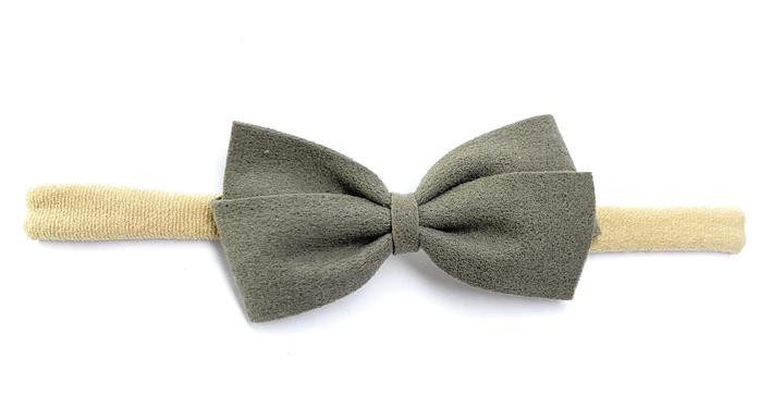 Baby Wisp Thali Faux Suede Bow Headband / Thyme