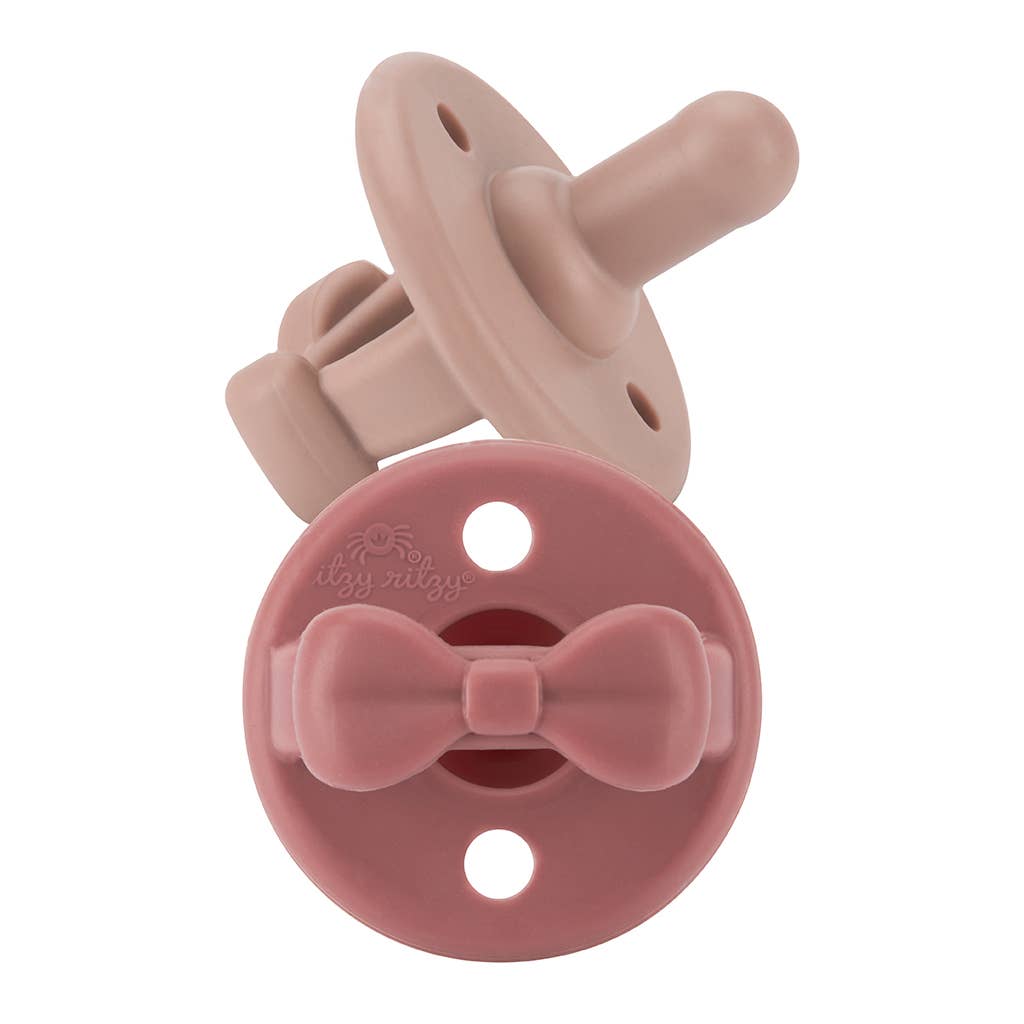 Itzy Ritzy Sweetie Soother Pacifier Set / Clay + Rosewood Bows