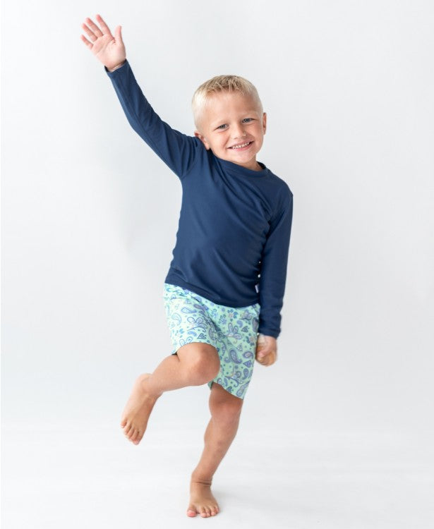 RuggedButts Navy Long Sleeve Rash Guard Swim Top