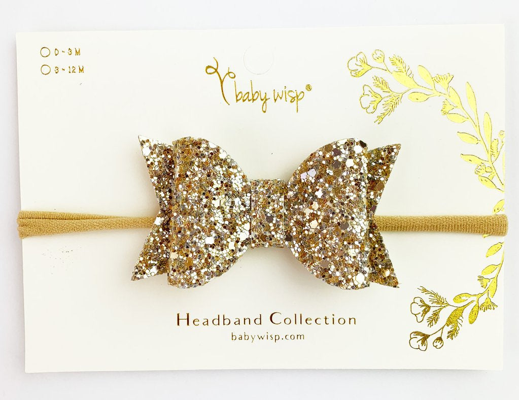 Baby Wisp Courtney Sparkly Bow Headband / Gold