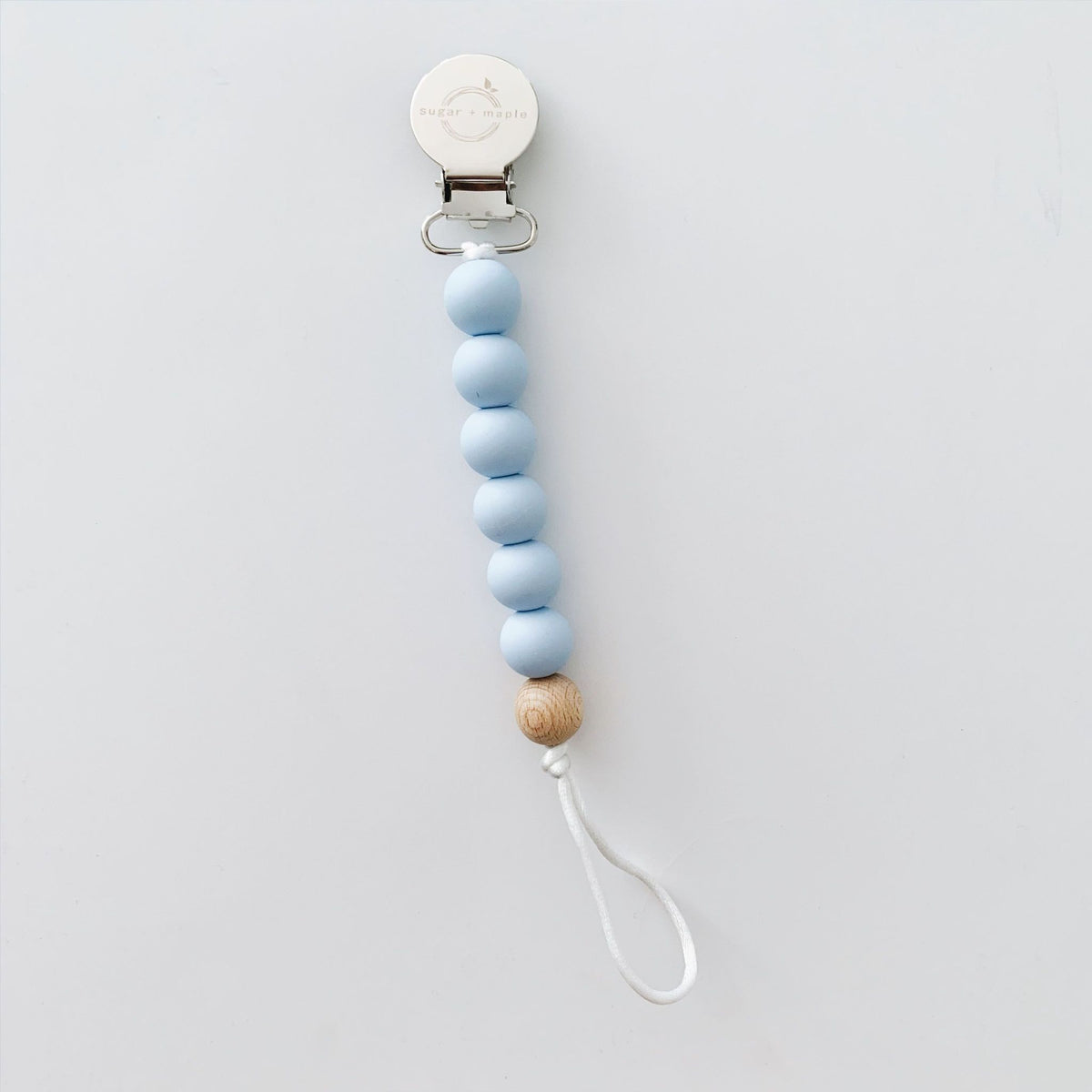 Sugar + Maple Silicone & Wood Pacifier Clip / Blue