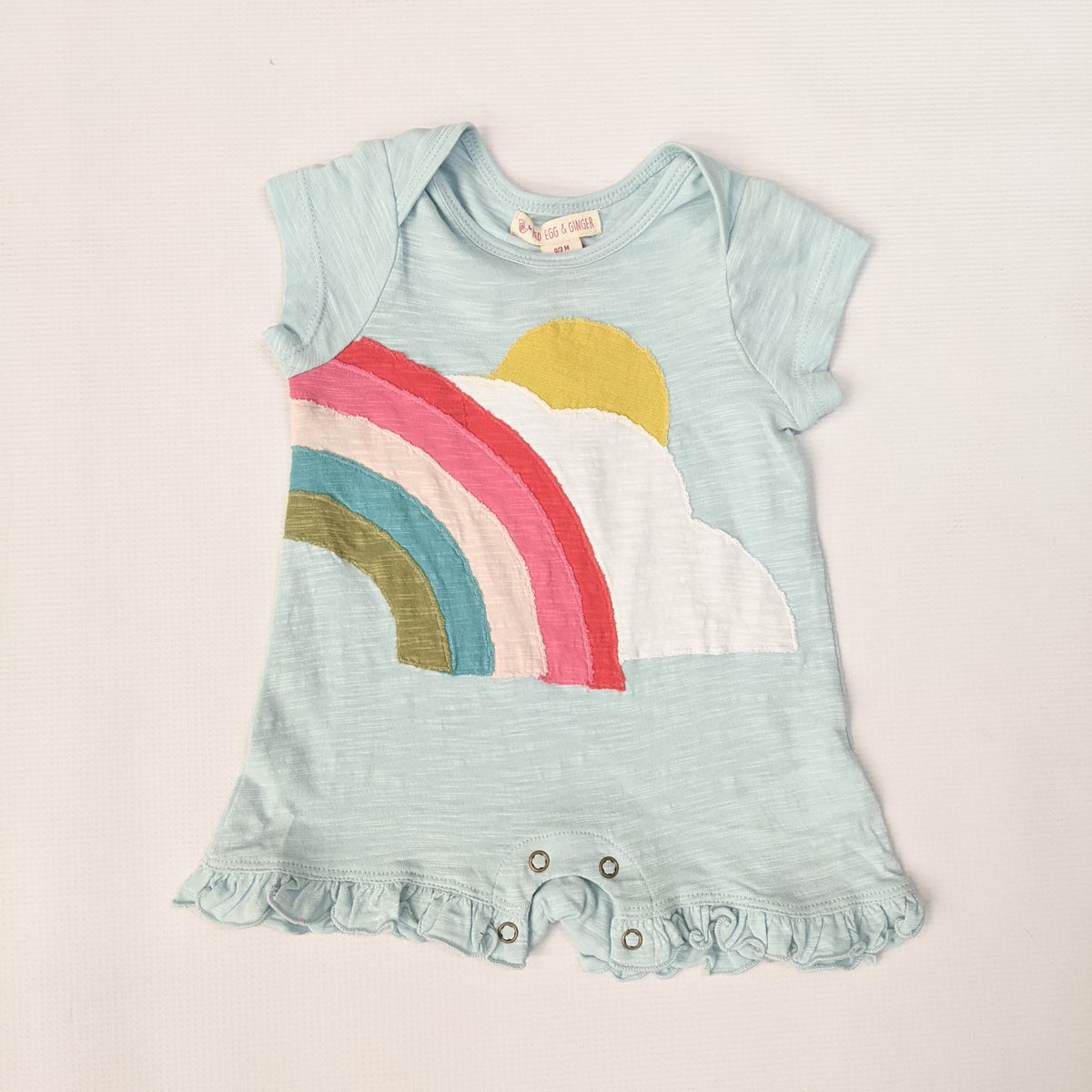 Mimi & Maggie Sunshine Rainbow Romper in Aqua - 0-3 Months